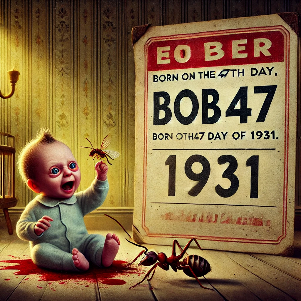 Bob47 as a baby squishing an ant with excessive blood